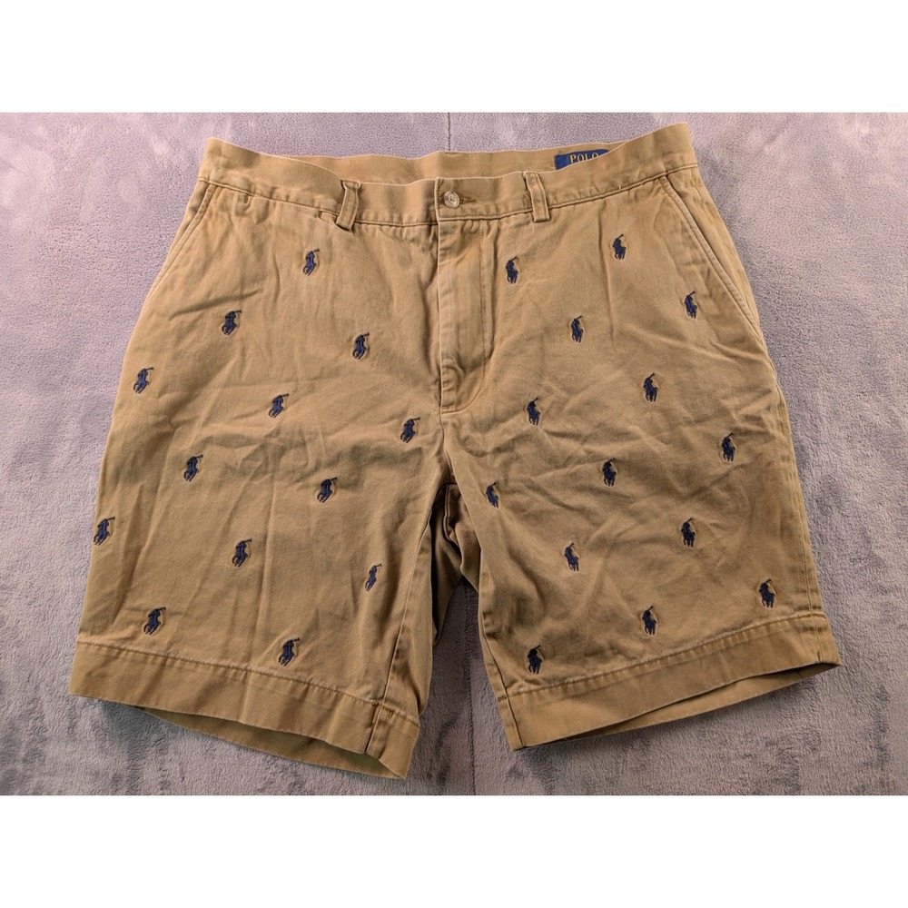 Polo Ralph Lauren Mens Classic Fit 9 Tan Embroidered Pony Chino Shorts 35